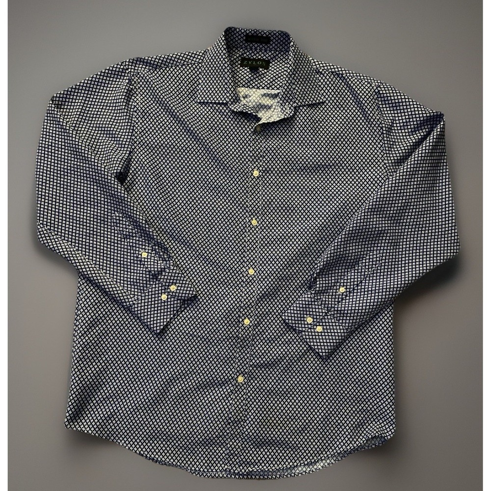 Zylos Long Sleeve Button Up Shirt Blue Geometric Diamond All Over AOP Large JBHS